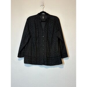 Women 2X Black Velvet Burnout Blouse Top Button Down Boho Dark Romantic